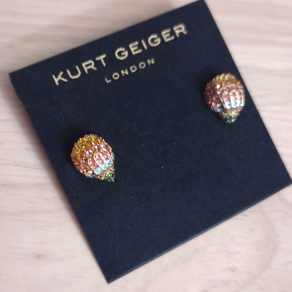 Kurt Geiger Rainbow Colorful Sparkling Crystal Gold Charm Stud Earrings